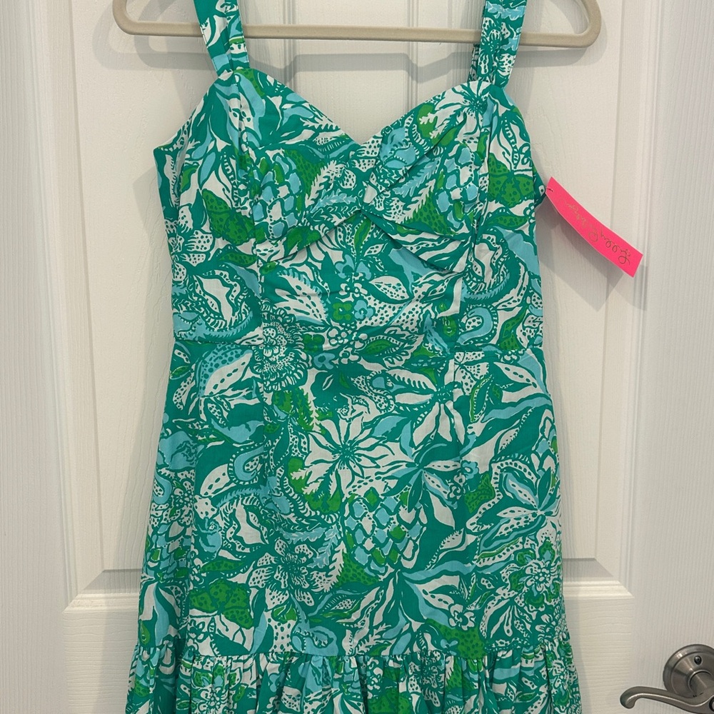 NWT Lilly Pulitzer Rocko Cotton Romper Botanical Green Safari Sangria Size 4